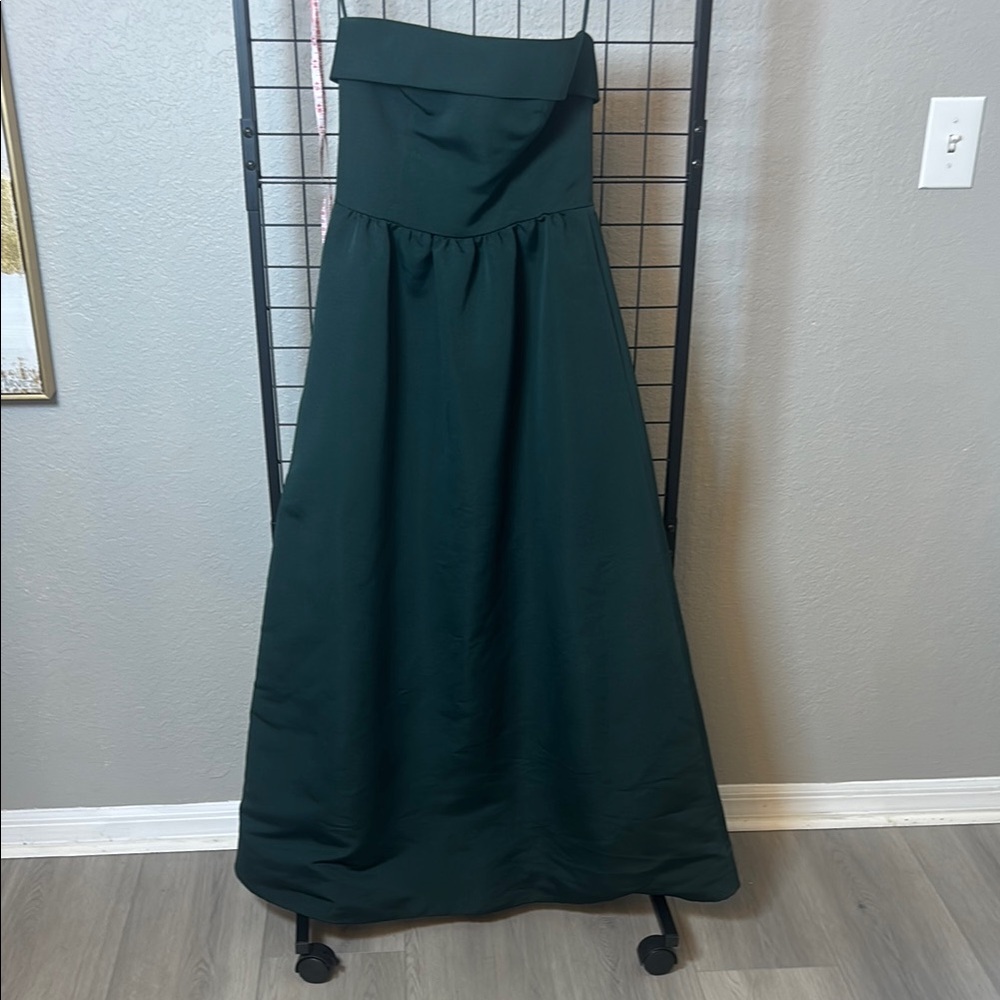 Amsale Strapless Forest Green Evening Gown
